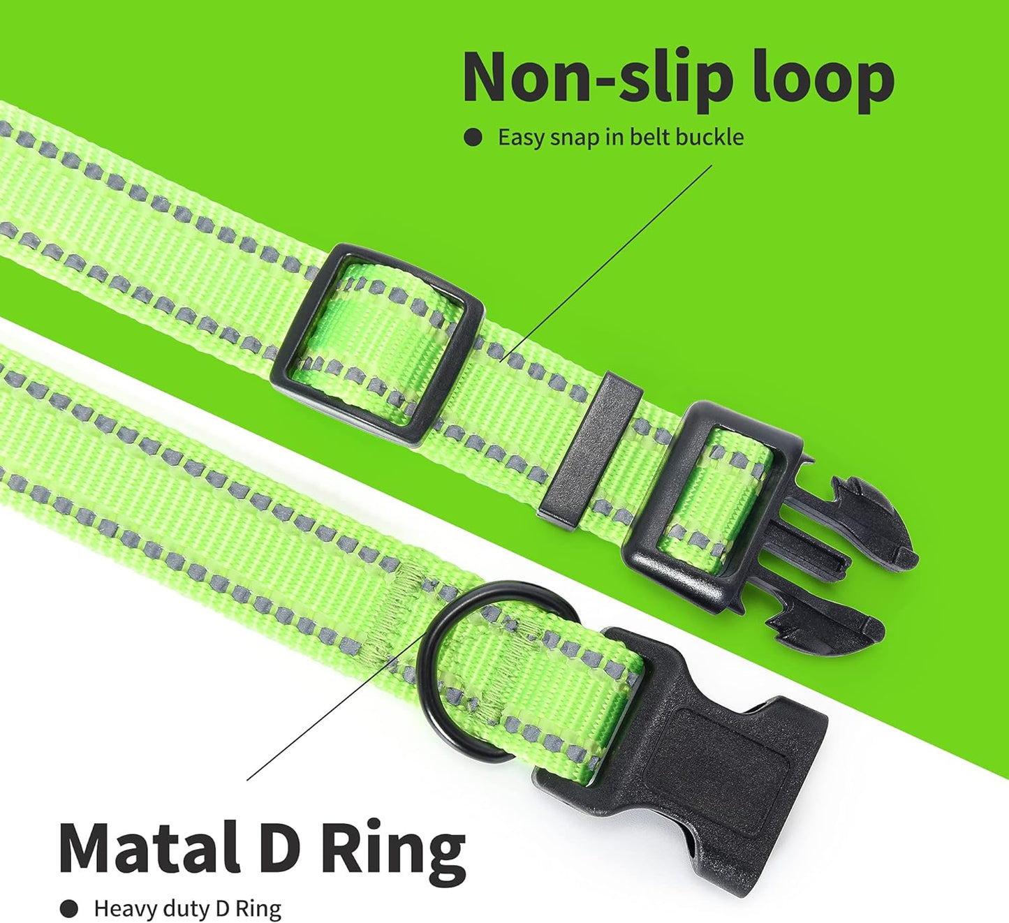 Nylon Night Light Glow Collar, Reflective Light up Dog Collar, Fluorescent Self-Luminescent Strap for Small Medium Large Dogs (Lime, S Neck11-15")