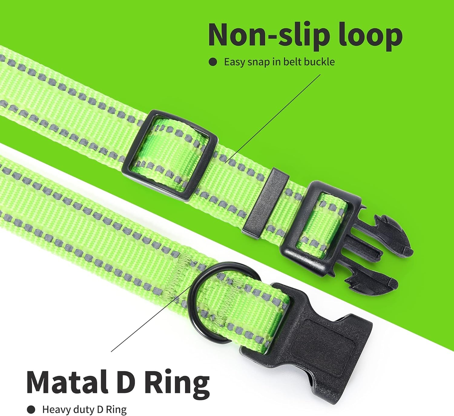 Nylon Night Light Glow Collar, Reflective Light up Dog Collar, Fluorescent Self-Luminescent Strap for Small Medium Large Dogs (Lime, S Neck11-15")