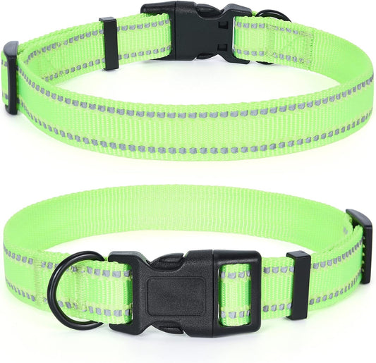 Nylon Night Light Glow Collar, Reflective Light up Dog Collar, Fluorescent Self-Luminescent Strap for Small Medium Large Dogs (Lime, S Neck11-15")